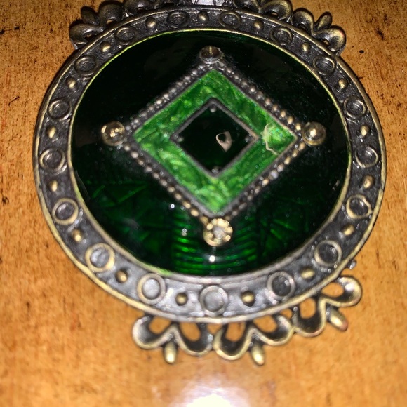 Two Tone Emerald Green Enamel Talisman/BOHO CHIC Pendent - Picture 4 of 5